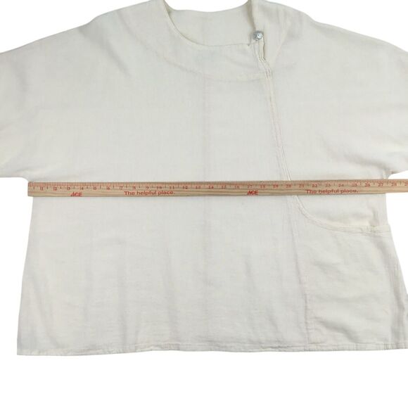 Oh My Gauze! Blouse Top Cream One Size Full Figure Patch Pocket Pearl Button - Picture 15 of 16